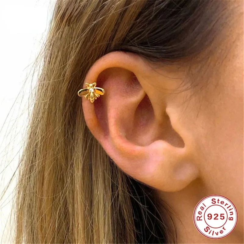 Earrings Cute Tiny Bee Ear Cuff Clip Earrings Without Piercing Korean Honey Bee Earcuff Non Pierced Real 925 Sterling Silver Jewelry