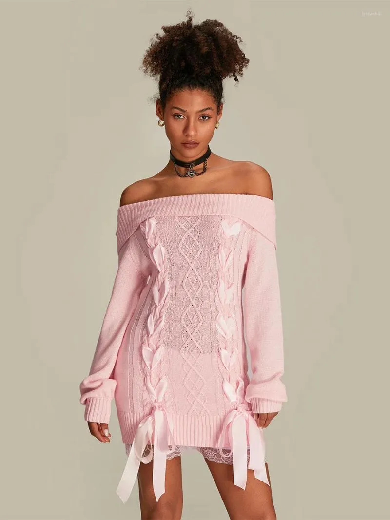Cable Knit Long Off Shoulder Sweater Dress Off-Shoulder Cable Knit