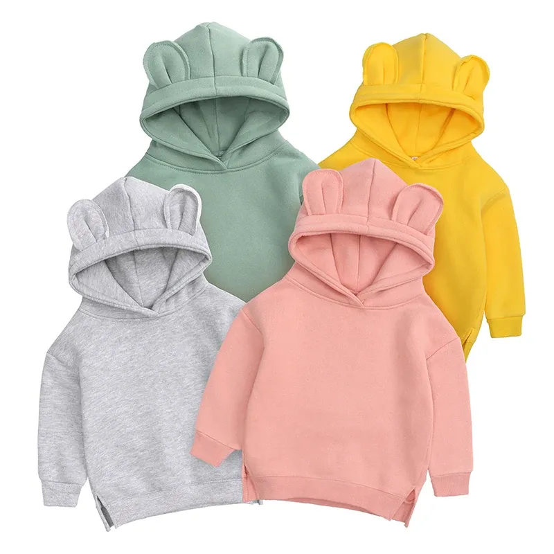 Baby Boys Girls Hoodies Cotton Hooded Sweatshirt Children Fashion Clothes Kids 2021 Infant Cartoon Clothing Pink Gray winter