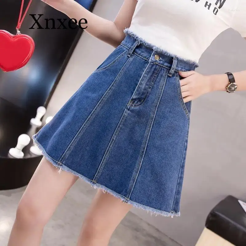Denim Mini Skirt for Women: High-Waisted Korean Style A-Line