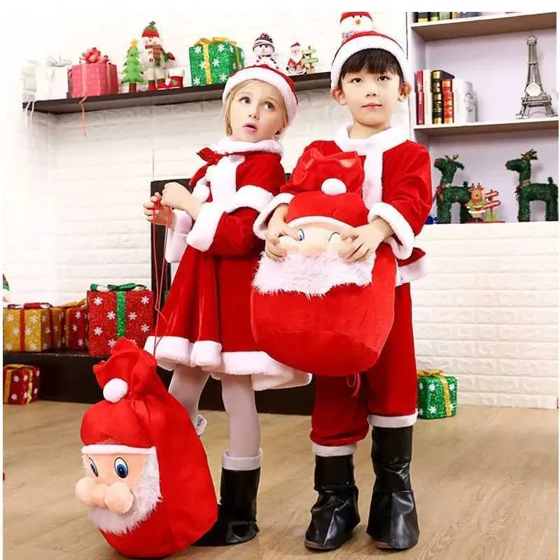 Kids Santa Costume Set - Deluxe Plush Christmas Outfit With Hat, Belt & Glasses For Parties & Dress-Up
