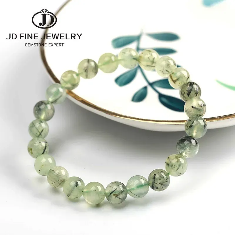 Strängar JD Natural Stone Prehnite Beads Armband Kvinnor Elegant Round Green Grape Stone Charm Yoga Strand Bangles Female Smyckespresent