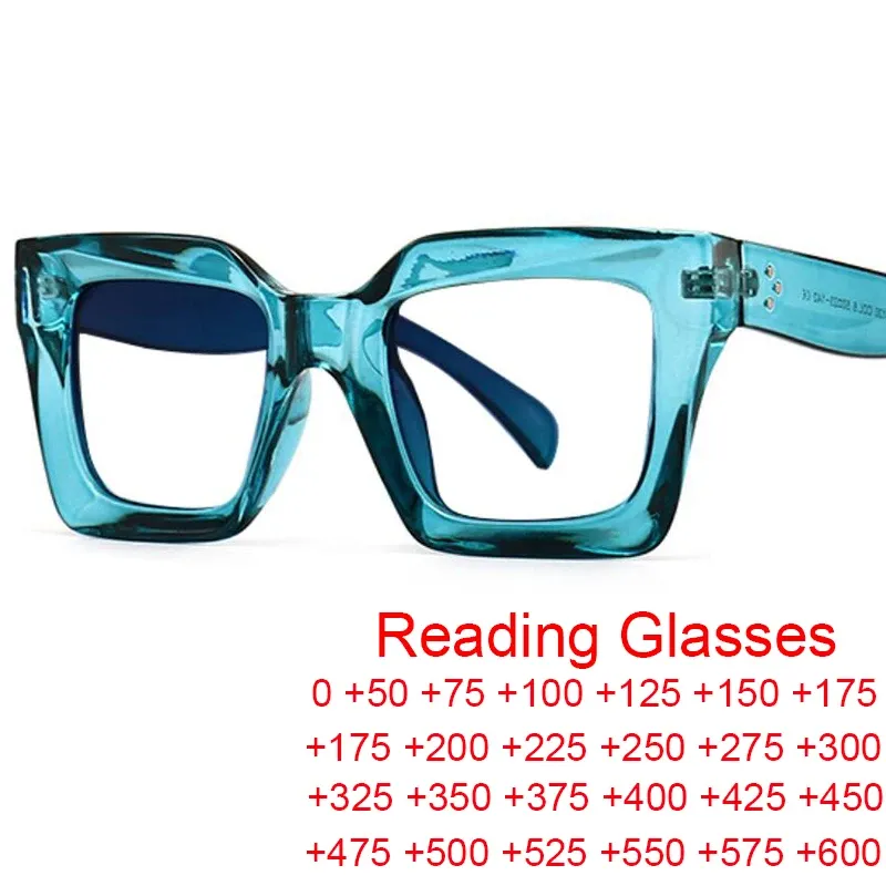 Lenti vintage oversize quadrate anti -blu luminose occhiali da lettura da donna che tendono occhiali ottici finiti per occhiali da iperopia +2 +5