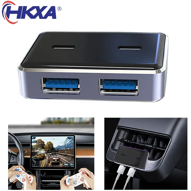 Hubs pour Tesla Model 3 / Y 4 in 1 Hub 27W Chargeur rapide Station d'accueil intelligent USB Shunt Hub 4 Ports Typec Sortie Pild Convertisseur