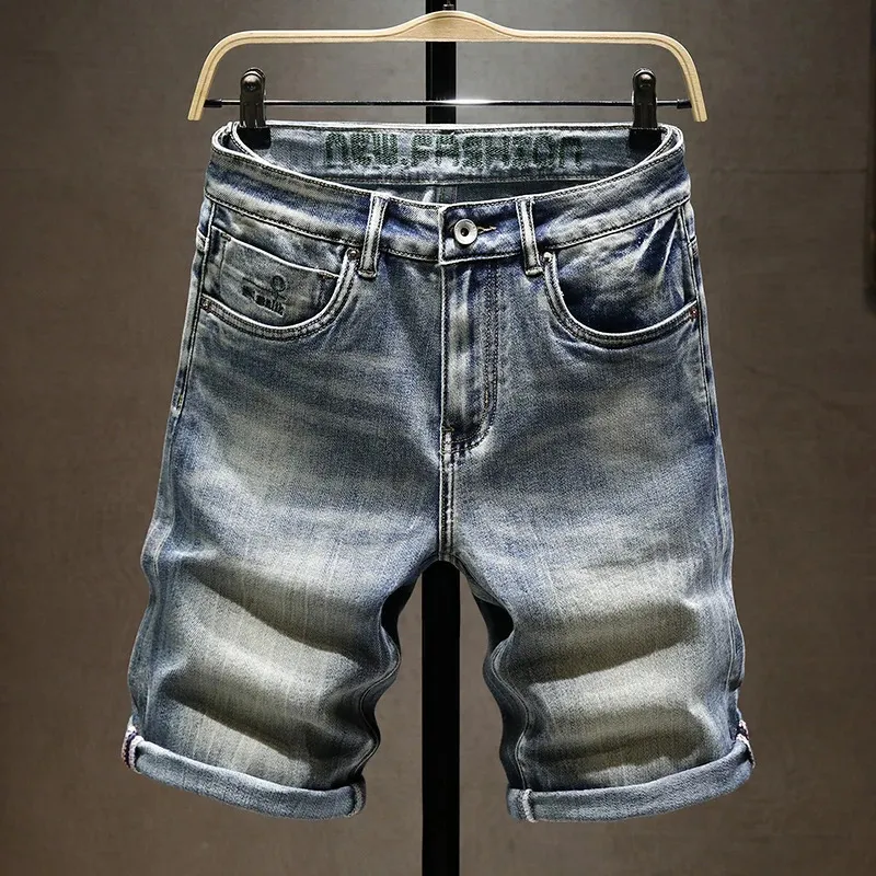 Zomerheren stretch korte jeans mode casual slank fit hoogwaardige elastische denim shorts mannelijke merk kleding 240409