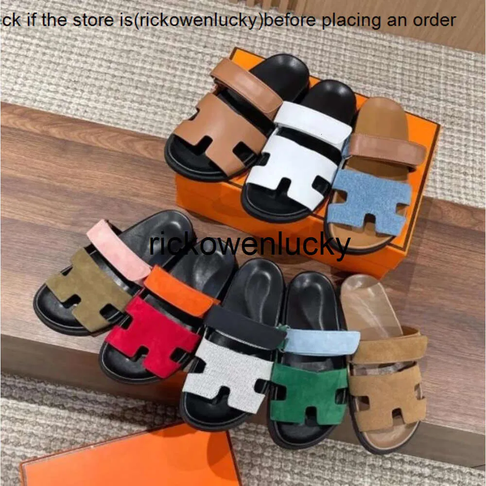 H Designer kapcie Chypre Sandal Designer Sliders Flip Flip Flops Płaskie sandały plażowe komfort skóry cielęcy naturalny zamsz w brązowym czerni dla kobiet i