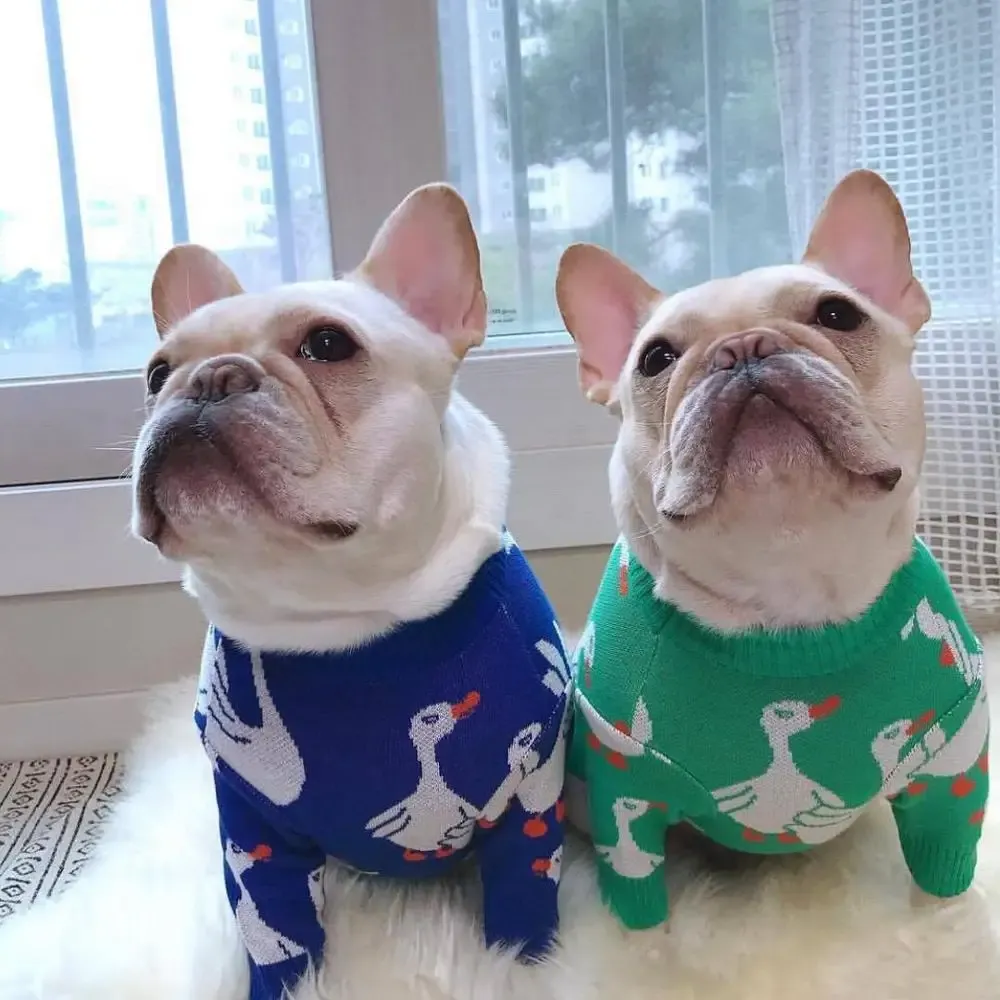 セーターかわいいアヒルの秋と冬の犬の服温かいプルオーバータートルネックペットセーター小犬服の子犬スウェットシャツフレンチブルドッグ