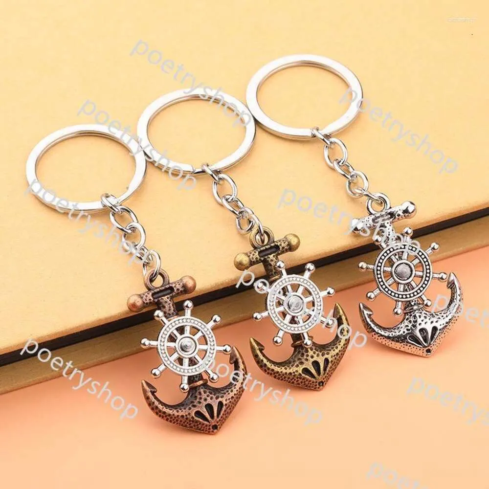 Keychains Lanyards Keychains Vintage Anker Sleutelhanger Draaibare Kompas Mannen Tas Hanger Auto Sleutelhouder Piraat Schip Sleutelhangers Klas