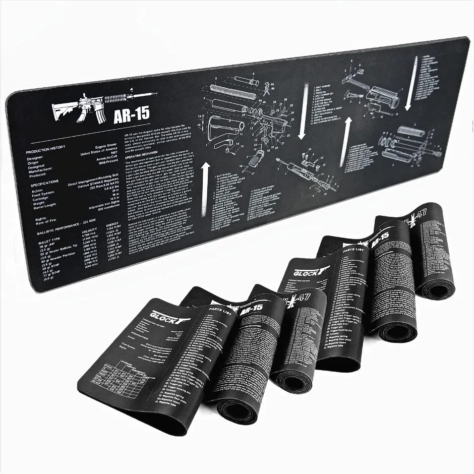 Rustt Gun Cleaning Rubber Mat onderdelen Instructies Muiskussen voor AR15 AK47 REMINGTON 870 GLOCK CZ75 Punisher P220 P320 Beretta 92 1911