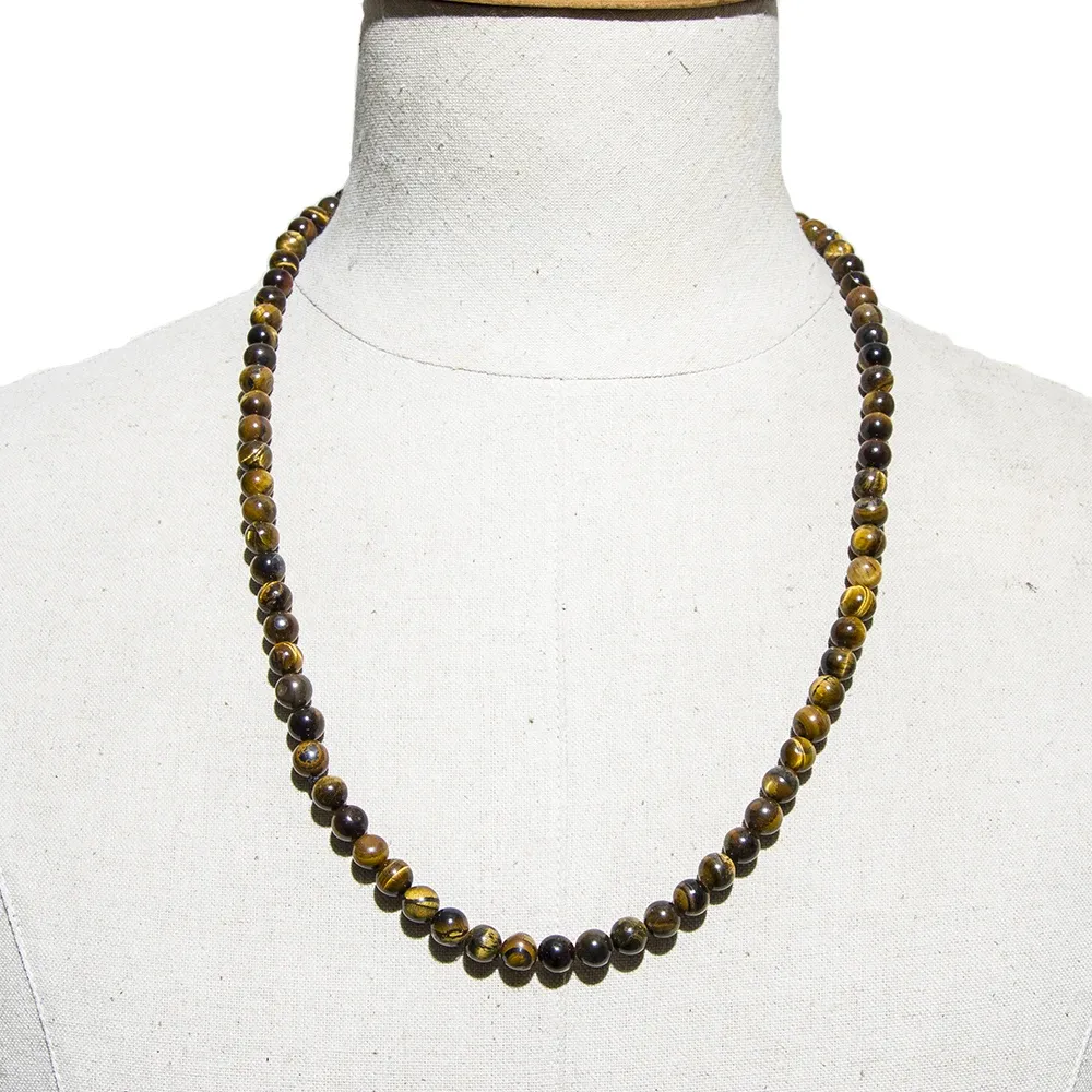 Colares de 8 mm de olho de tigre preto onyx miçangas colar de colar de gabarma de moda masculino jóias de colar longas 70cm