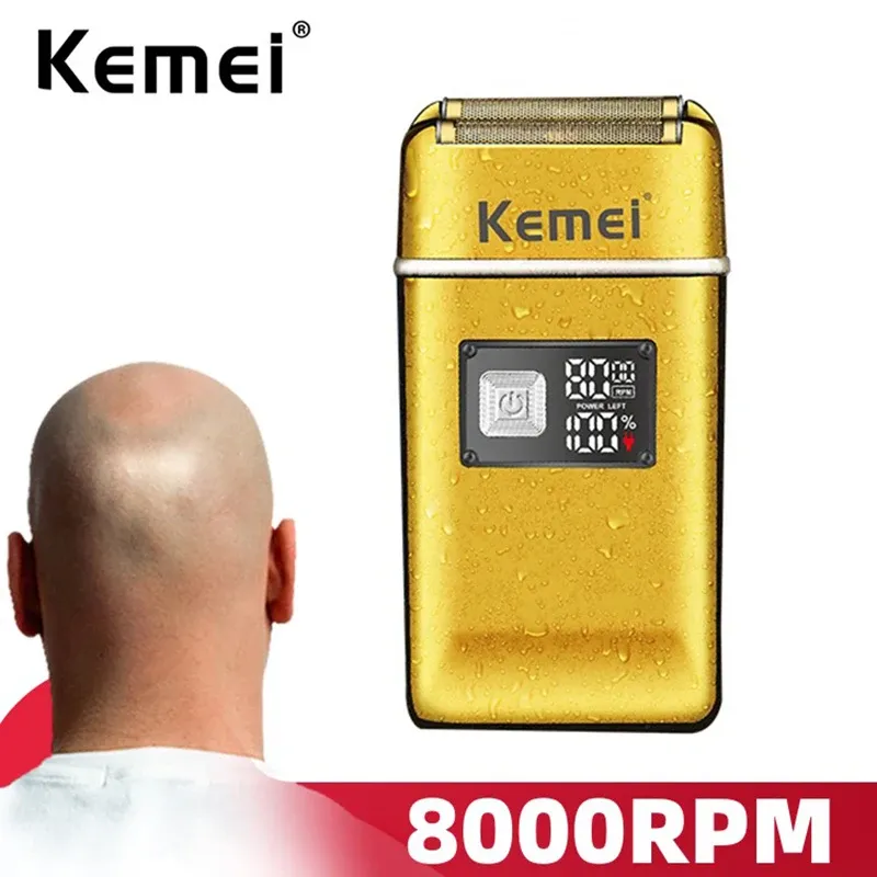 SHAVERS KEMEI BARBER Şarj Edilebilir Folyo Tıraş Alın Erkek Elektrikli Güçlü Kel Kafa Eşitliği Yıkanabilir Ultra Yakın Kaplama Tıraş Makinesi 8000rpm