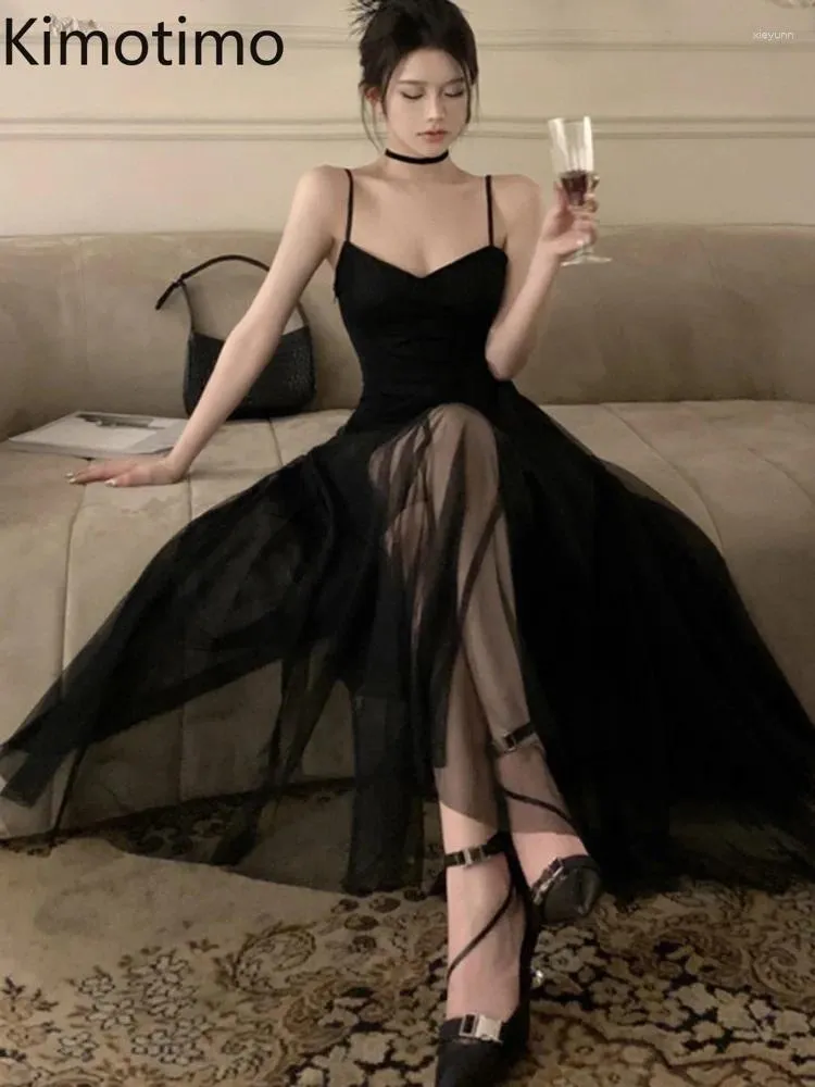 Повседневные платья кимотимо балетный стиль вечеринка черное платье женщины французское сексуальное спагетти ремешок талия большая сетчатая сетка сетка