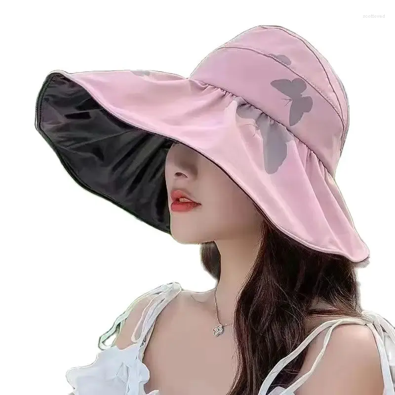 Berets Femmes Top vide Protection solaire Chapeau Summer le visage de la femme Couvrant Cap Pêcheur Piscus Imprimé Black Glue pliée