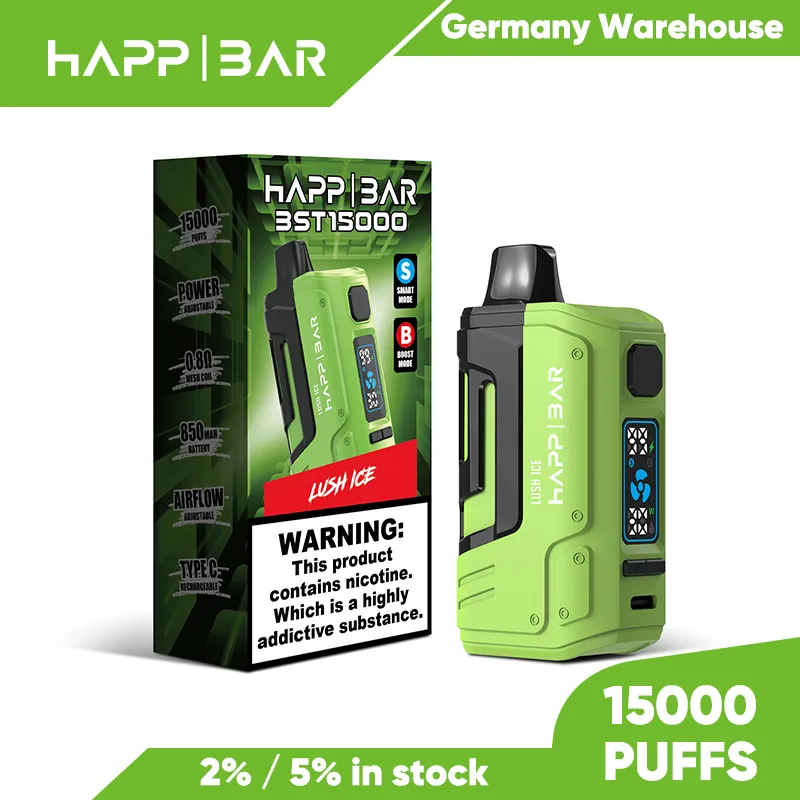 Happ Bar Vape 10K 12K 15K 20K Big Puffs Доступны E -сигарета, одноразовый вейп -oem Refillable Vape Paporizer