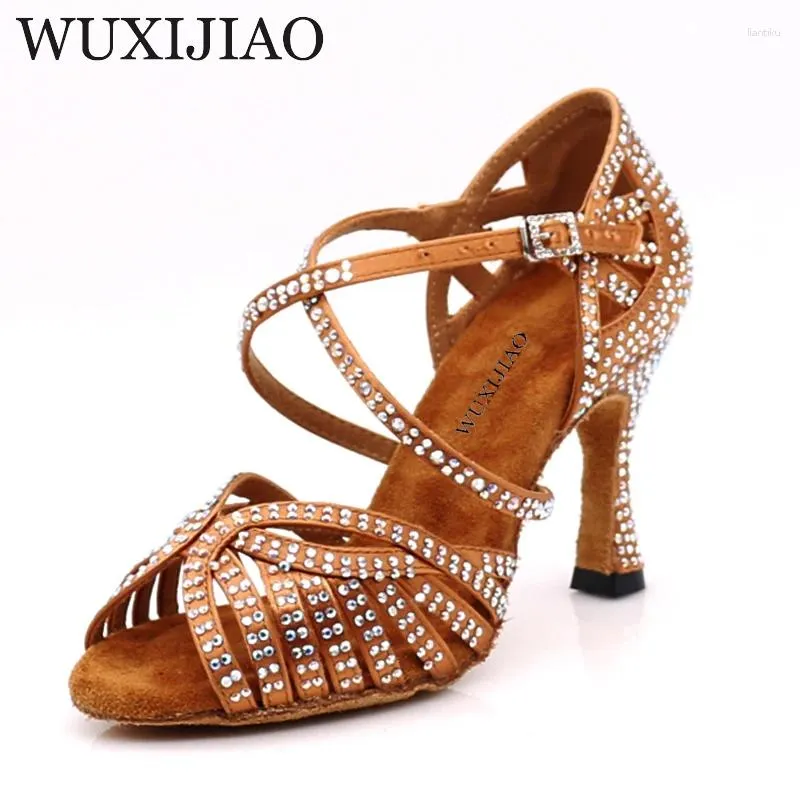 Dance Shoes WUXIJIAO Jazz Latin For Women Salsa Girls Ballroom Black Bronze Skin Curban Heel