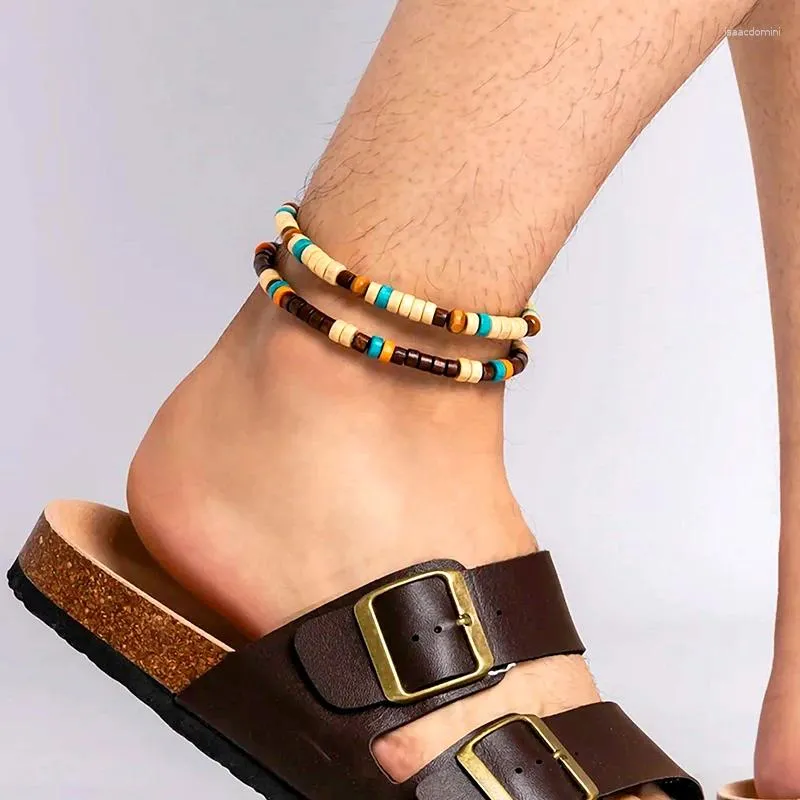 Tornozeletes 2pcs moda miçangas de madeira pulseiras de tornozeleira para homens BOHO RECENDO ACREDORES DE PEDROS DE PEDROS DE SUMPLE