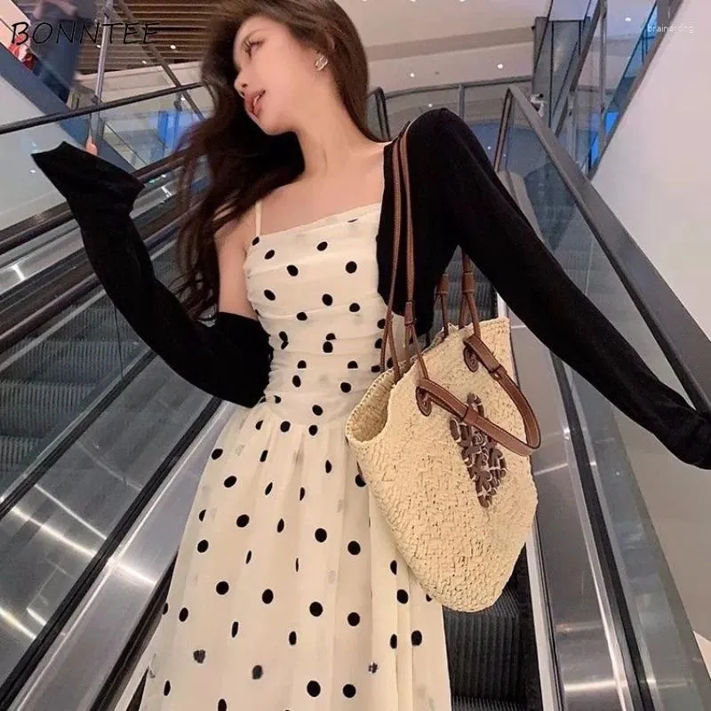 Abiti da lavoro Imposta donne Dot Bodycon Vintage BodyCon French Temperamento Midi Temperamento a maniche lunghe Giacche a tutta partita a prova di sole Sweet