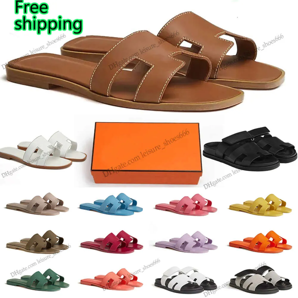 Free shipping designer oran sandals for women slides sliders claquette slippers triple black white ladies beach sandal leather patent slipper womens shoes