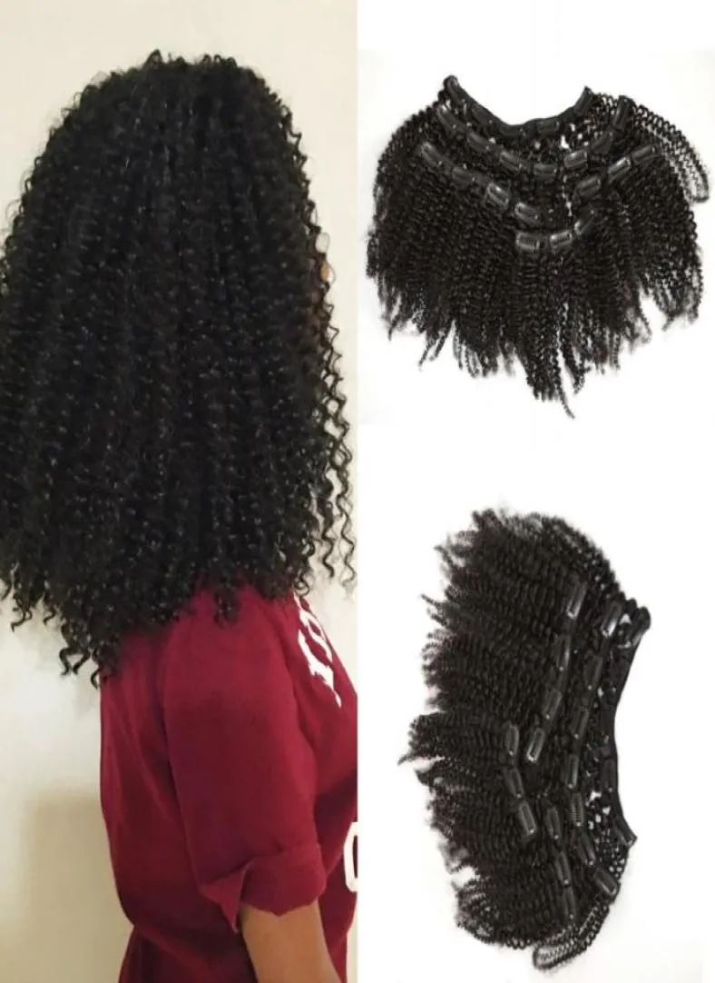 Afro lockigt klipp indiskt mänskligt hårförlängning för svarta kvinnor naturliga jungfru kinky lockiga klipp ins geasy4698681