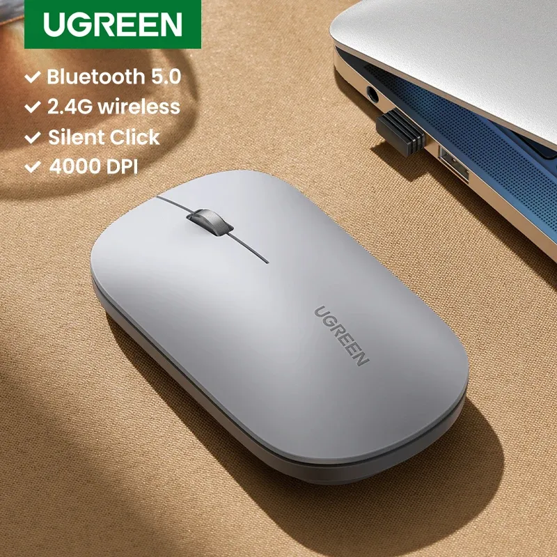 Myszy Ugreen Mouse Wireless Bluetooth 2.4G ciche myszy 4000 DPI lewa prawa ręka dla MacBook Tablet komputer Laptop PC PC Wireless Mysz