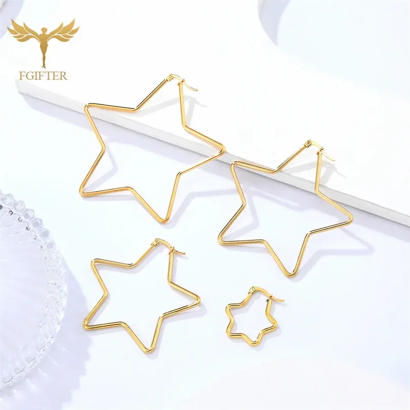 Earrings 20mm 50mm 60mm 70mm Geometry Star Earrings For Women Stainless Steel Hoops Ear Nipple Piercing Ring Golden Steel Fashion Jewelry