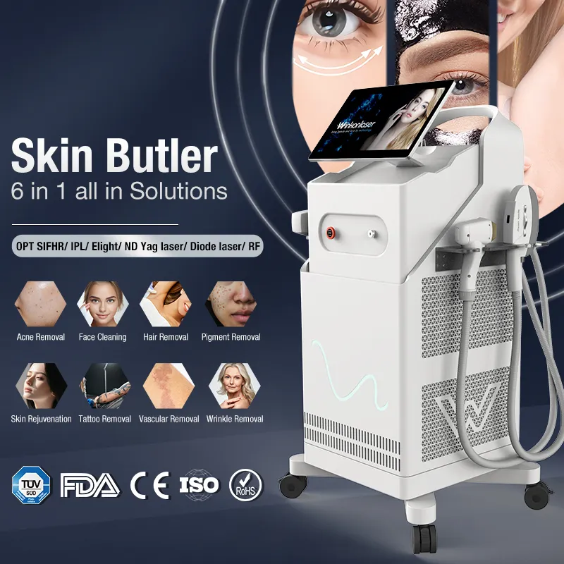 6 In 1 opt Shr iPl Face Treatment Diode Laser Hair Removal Machine ND YAG Laser Tattoo Pigmenten Reductions Apparatuur