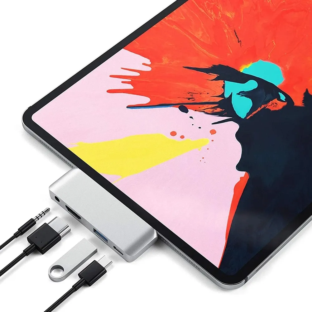 Hubs typec -uitbreiding adapter voor iPad Pro Book Pro USB Type C naar HDMI Audio 3.5 USB 3.0 Hub Docking Station Multipoort Adapter