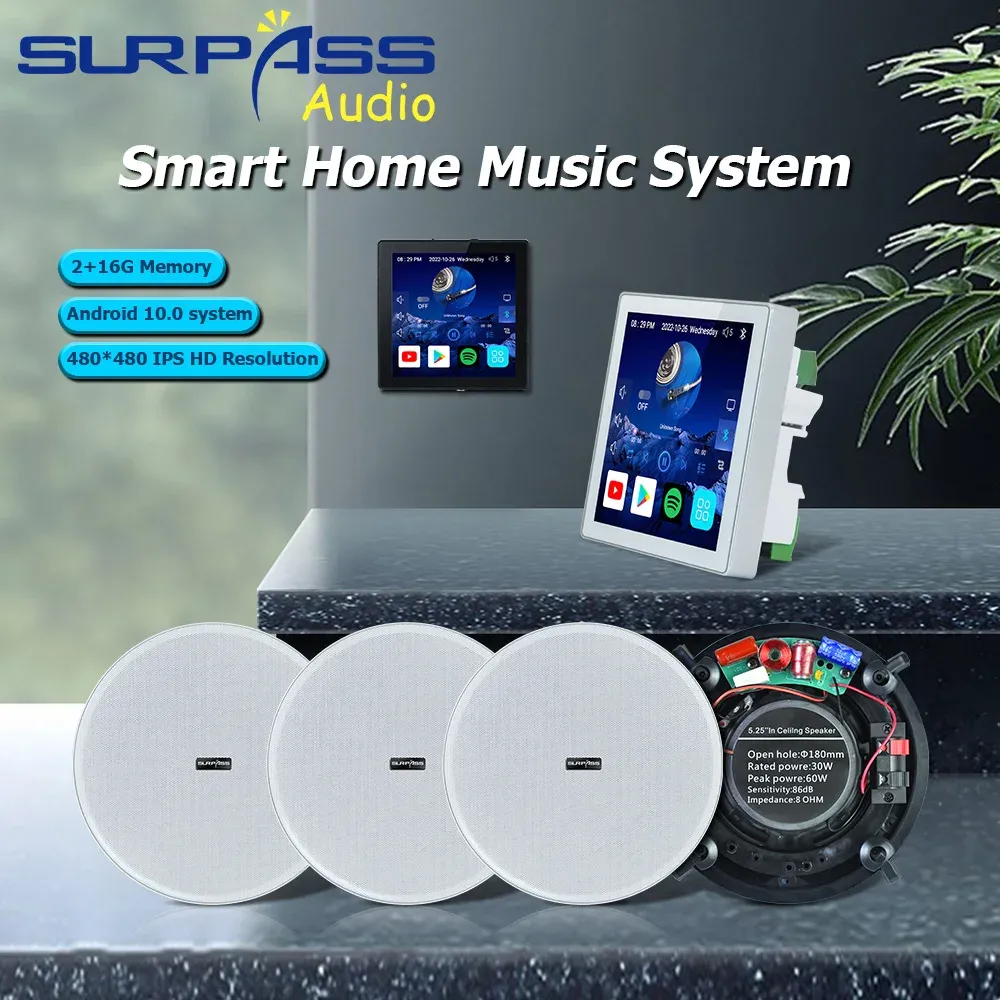 Control Smart Home 4 Channels 25W Bluetooth Wifi Wall Amplifier Built In Google Play Alexa with Frameless HiFi Ceiling Speakers for Home