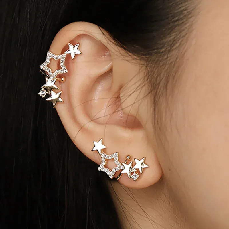 Kolczyki 1pc Sring Star Earclimber Kolczyki dla kobiet srebrne kolory klipu do ucha mankiety bez kolcowania kpop kpop biżuteria mody prezenty ef089