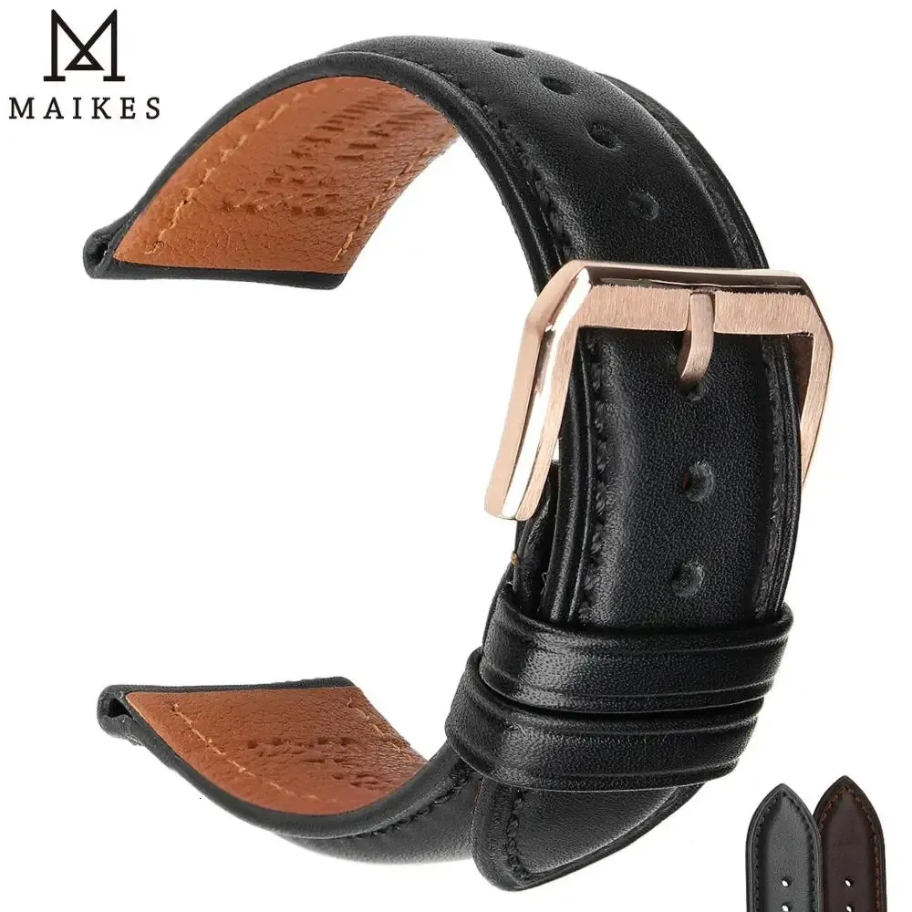 Maikes 1 st Mode Men Women 18mm 20mm 22 mm 24 mm Cowhide Lederen Riem Black Business Watch Band Universal 240409