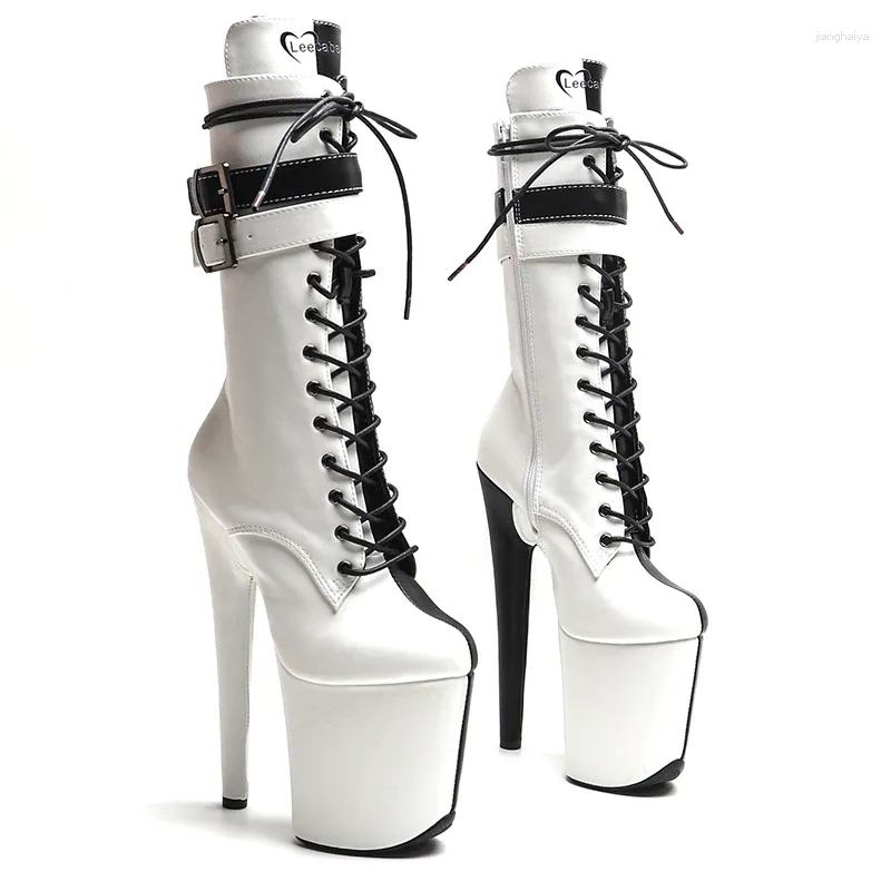 Chaussures de danse Leecabe 20cm / 8inch mette pu supérieur noir avec une tendance de couleur blanche mode High talons