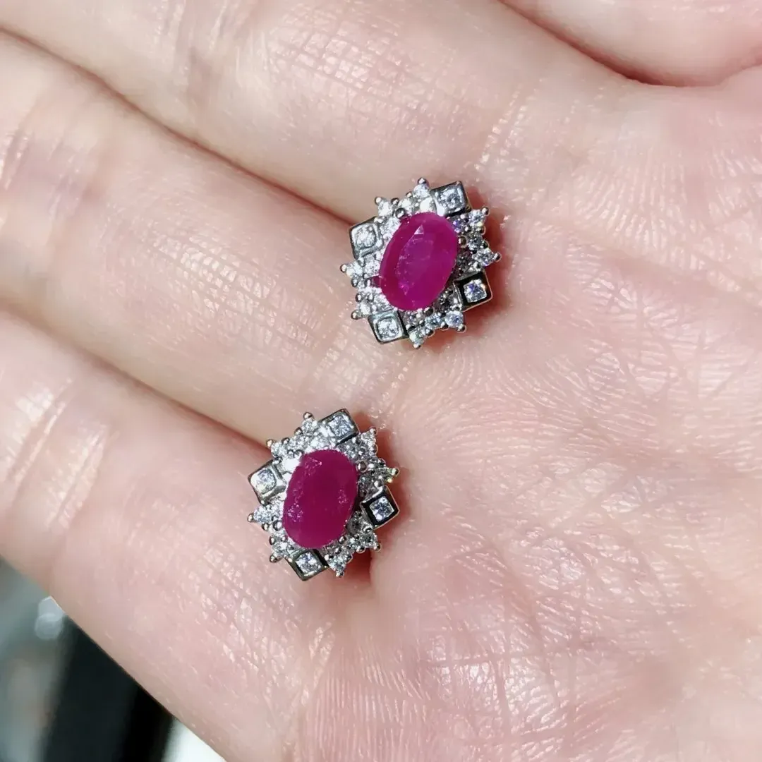 Earrings Ruby Earrings 925 Sterling Silver Pigeon Blood Red Ruby Carrying Certificate Jewelry Box Ladies Gift