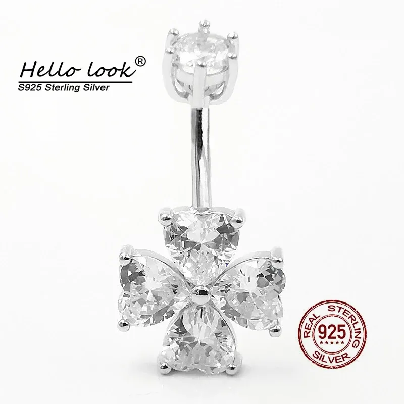 Smycken Hellolook Heart Zircon Charms Navel Piercing Ring Sexig 925 Sterling Silver Belly Button Ring Belly Pierc Body Jewelry