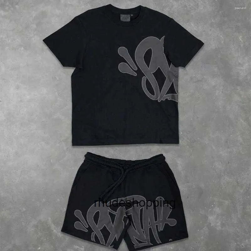 Mens tracksuits Synaworld Y2K Suit tracksuit hiphop letter afdrukken oversized korte mouwen T -shirt shorts broek tweedelig set kleding