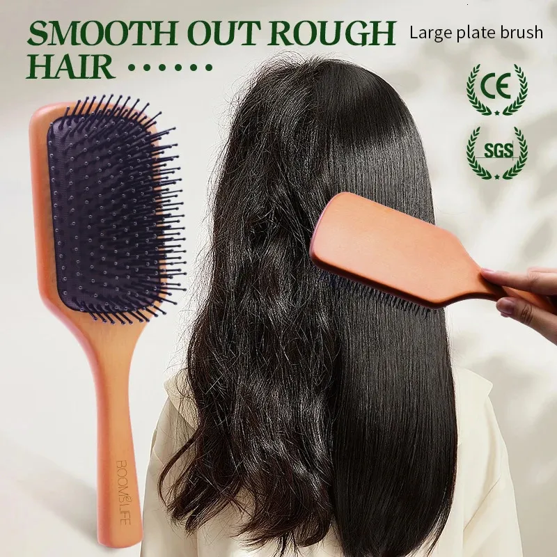 Square Paddle Detangling Hair Brush Women Head Scalp Massage Brush Wide Tooth Comb for Hair Big Air Cushion Maple Wood HairBrush 240407