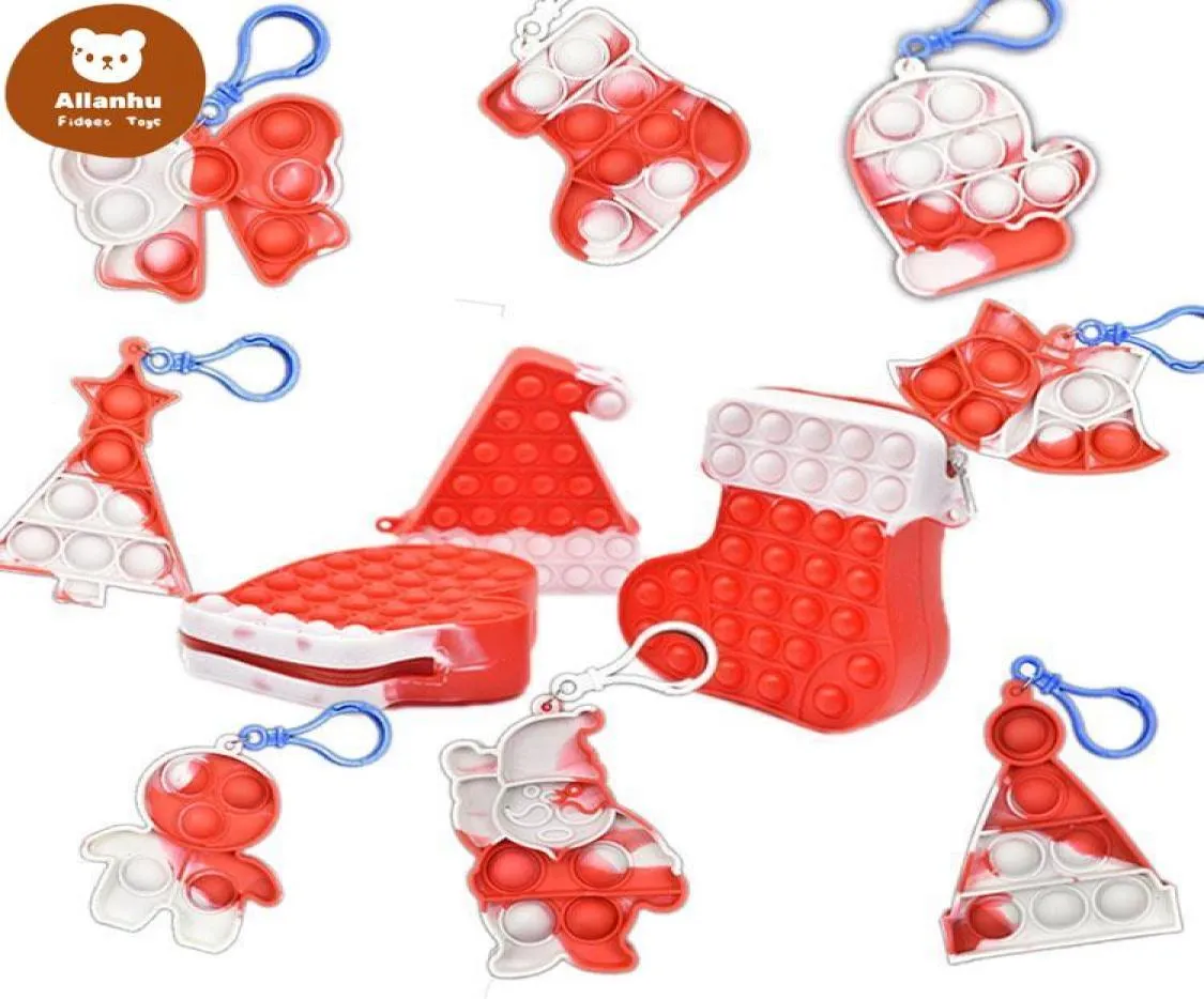 Les jouets de jouets sensoriels poussent sa série de Noël s enfants bubble music keychain santa claus gingerbread man arbre papillon9959918