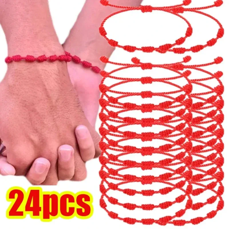 Stränge rote Stringarmbänder für glückliche 7 Knoten verstellbare handgefertigte DIY -Seilangriffe für Paar Frirends Amulettschmuckzubehör