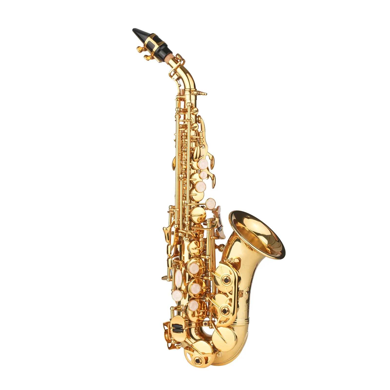 Saxofon BB Soprano Saxofon Guld Lackar Mässing Sax med instrumentfodral Munnstycke Nackband Rengöringduk för nybörjare för nybörjare