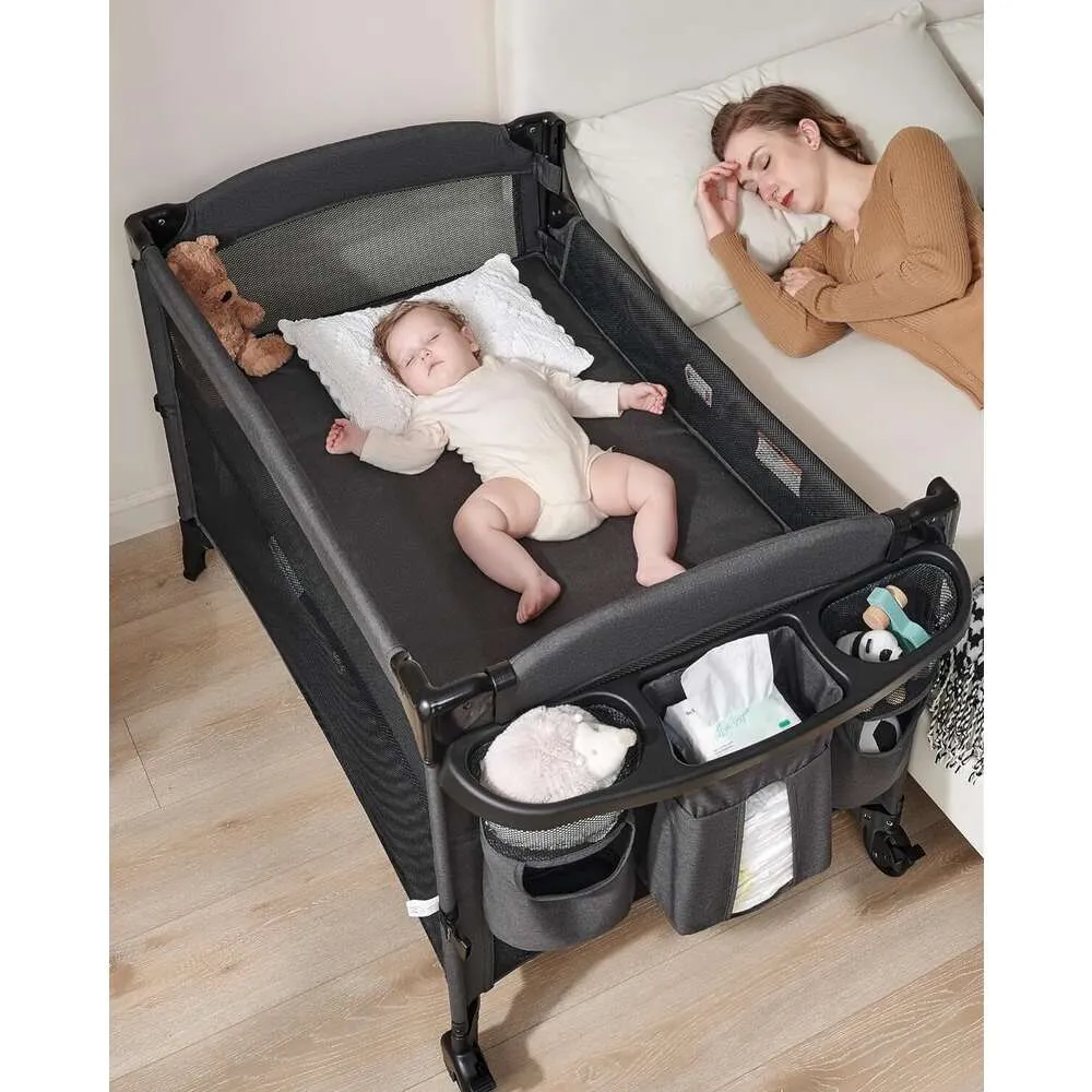 4-w-1 Baby Bassinet Bedside Sleeper z Playard, Przenośna pieluszka-Perfect Bedside Crib dla noworodków, przekształcanie w Playpen