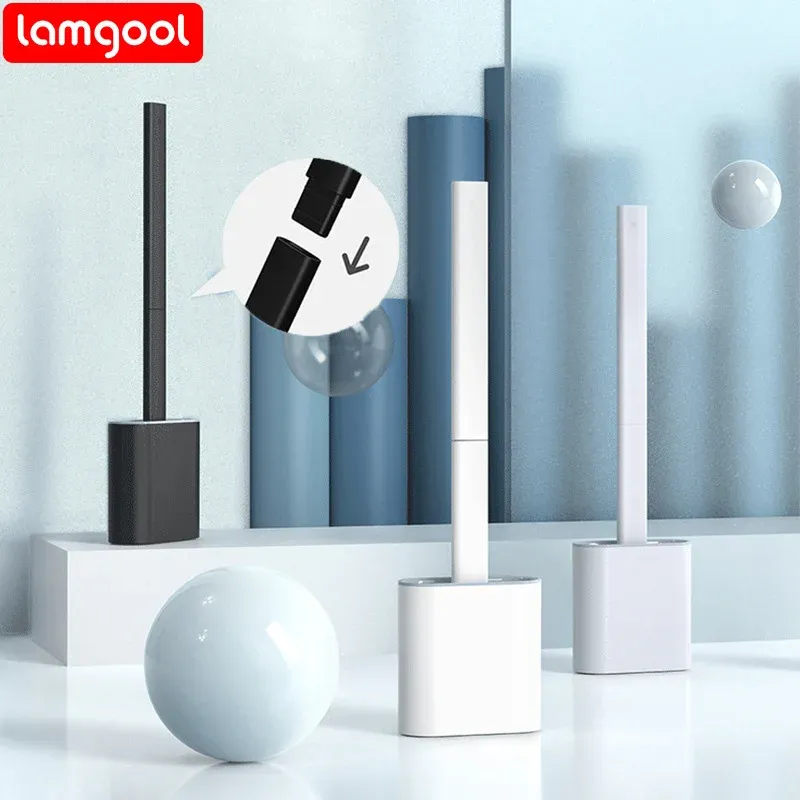 Holders Lamgool Soft Tpr Silicone Head Toilet Brush with Holder WallMounted Detachable Handle Bathroom Cleaner Durable Wc Accessories