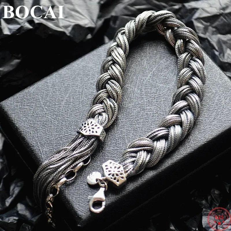 Bracelets Bocai S Sterling Sier Bracelets for Men Women 2023 New Fashion Hand Woven 10mm Twist Weavenchain Argentum Punk Jewelry