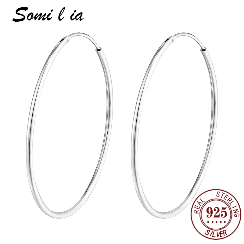 Earrings SOMILIA SOMILIA Platinum Big Hoop Earrings for Women, 925 Sterling Silver Jewelry Female Fashion Women Earrings 1090mm For Gift
