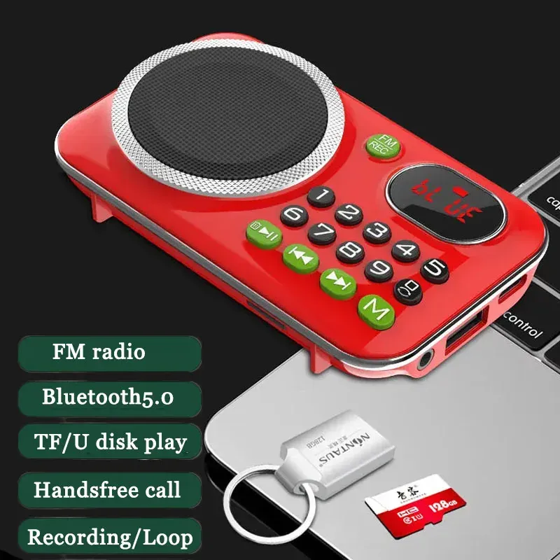 Радио мини -портативный FM Radio Rade Retro Pocket Radios приемник беспроводной динамик Bluetooth с микрофоном TF -карта U Диск MP3 Музыкальный игрок