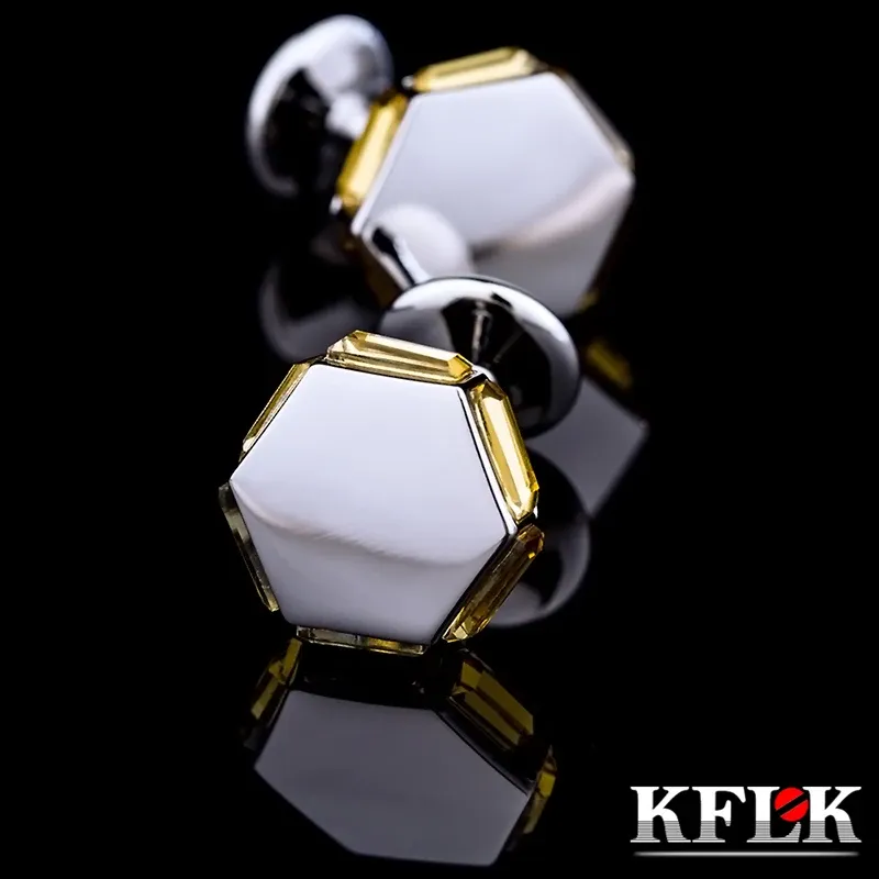 Liens kflk bijoux mode marque de chemises bouffes de manchette de manchette à cristal jaune bouton de mariage de luxe