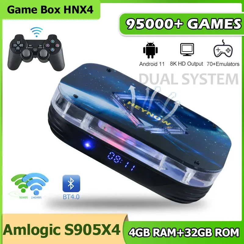 Konsoler HNX4 Arcade Game Box Amlogic S905x4 med 95000+ RTERO -spel 70+ emulatorer för SS/PSP/N64/DC 4K/8K HD Android 11 TV -låda Dual WiFi