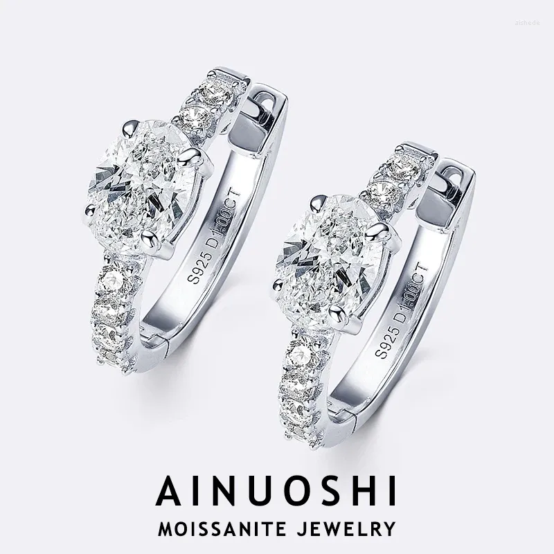 Hoop örhängen ainuoshi 5x7mm oval cut Moissanite 925 certifierad silverörhänge för kvinnor flickor känsliga bröllop smycken gåvor