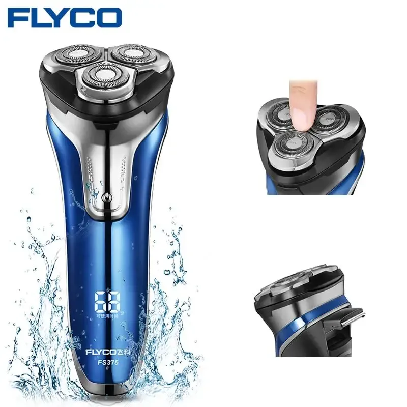 Barbeadores aikin flyco masculto barbeador elétrico fs375 molhado seco recarregável barbeador com exibição LED TRIMMER DE BARDE DE CARGA USB à prova d'água