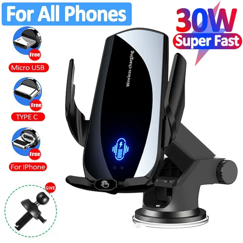 Chargers Automatic 30W Car Wireless Charger för iPhone 14 13 12 Xiaomi Samsung Magnetic Air Vent Car Phone Holder Stand Fast Car Charging