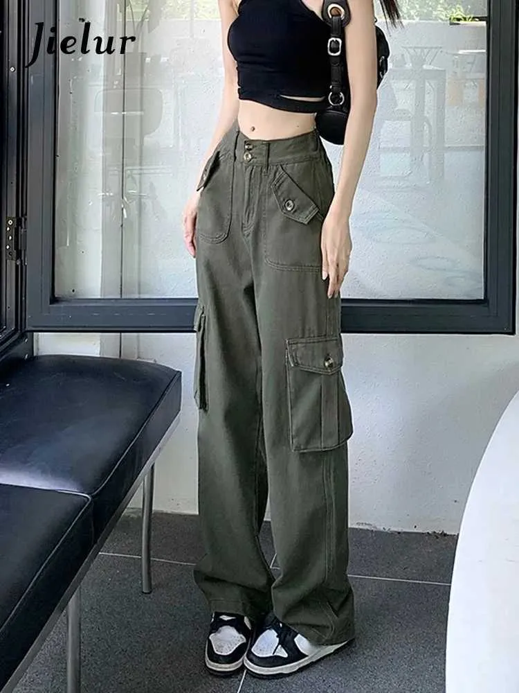 Dżinsy damskie jielur wiosna koreańska moda w lupgy y2k dżinsowe spodnie kieszonkowe