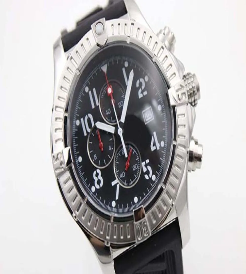 Новый черный циферблат Seawolf Watch Rubber Sea Wolf Quartz Chronograph Belt Mens White Nevanless Pointer Watchs Men039s Sports RistW4422668